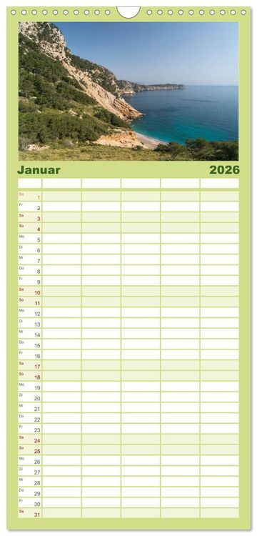Produktbild: Familienplaner 2026 - Spanien - Balearen - Mallorca mit 5 Spalten (Wandkalender, 21 x 45 cm) CALVENDO