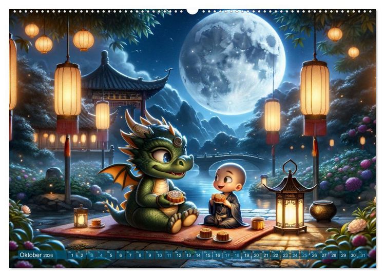 Produktbild: M&ouml;nch und Drache: Vier Jahreszeiten im Tempelgarten (hochwertiger Premium Wandkalender 2026 DIN A2 quer), Kunstdruck in Hochglanz
