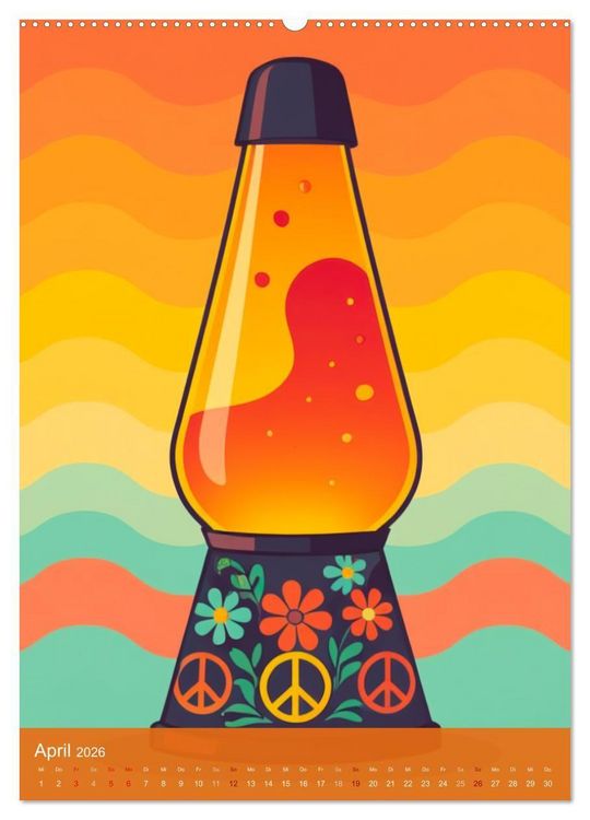 Produktbild: Flower Power Dreams - Retro 70s Art (Wandkalender 2026 DIN A2 hoch), CALVENDO Monatskalender