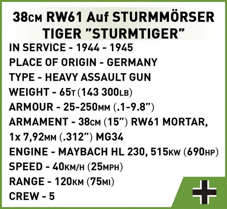 Produktbild: COBI Historical Collection 2585 - Sturmm&ouml;rser Sturmtiger 38cm, Panzer, WWII, 1:28 Bausatz, 1100 Klemmbausteine, 1 x Spielfigur