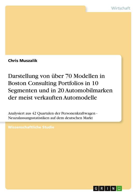 Produktbild: Darstellung von &uuml;ber 70 Modellen in Boston Consulting Portfolios in 10 Segmenten und in 20 Automobilmarken der meist verkauften Automodelle