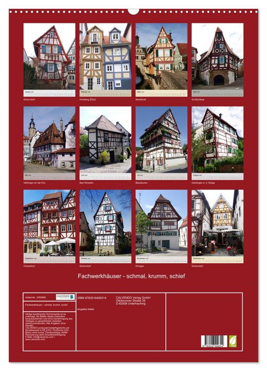 Produktbild: Fachwerkh&auml;user - schmal, krumm, schief (Wandkalender 2026 DIN A2 hoch), CALVENDO Monatskalender