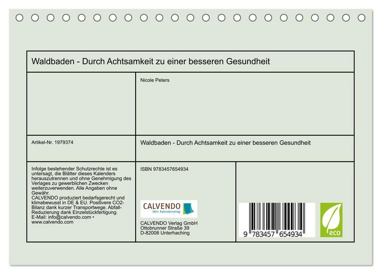 Produktbild: Waldbaden - Durch Achtsamkeit zu einer besseren Gesundheit (Tischkalender 2026 DIN A5 quer), CALVENDO Monatskalender