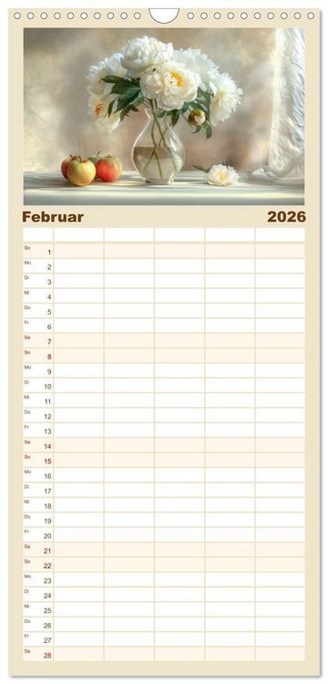 Produktbild: Familienplaner 2026 - Lichtvolle Stillleben mit 5 Spalten (Wandkalender, 21 x 45 cm) CALVENDO