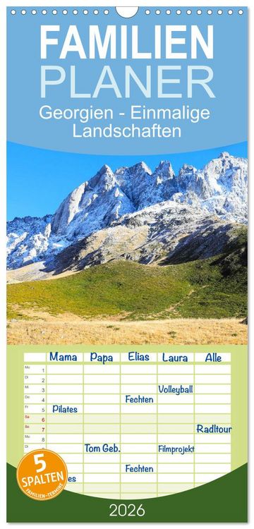 Produktbild: Familienplaner 2026 - Georgien - Einmalige Landschaften mit 5 Spalten (Wandkalender, 21 x 45 cm) CALVENDO