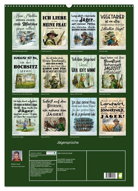 Produktbild: J&auml;gerspr&uuml;che (Wandkalender 2026 DIN A2 hoch), CALVENDO Monatskalender