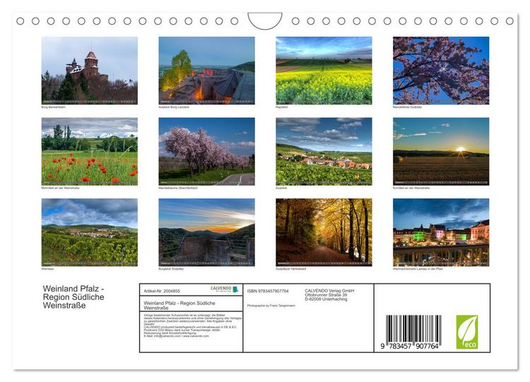 Produktbild: Weinland Pfalz - Region S&uuml;dliche Weinstra&szlig;e (Wandkalender 2026 DIN A4 quer), CALVENDO Monatskalender