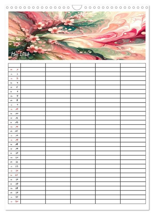 Produktbild: Pouring Art Familienplaner - Durch das Jahr mit KI-kreierter Pouring Kunst (Wandkalender 2026 DIN A3 hoch), CALVENDO Monatskalender