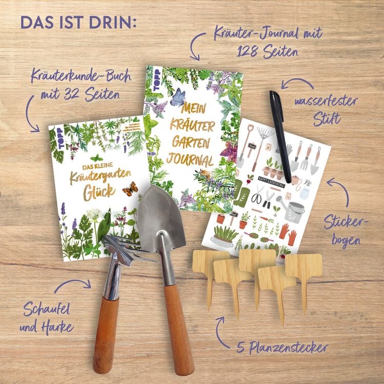 Produktbild: Das kleine Kr&auml;utergarten-Gl&uuml;ck - Die wunderbare Gartenbox. Mit Kr&auml;uterkunde und Werkzeugen