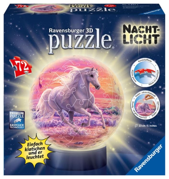 Produktbild: 3D Puzzle Ravensburger Puzzle-Ball Nachtlicht Pferde am Strand 72 Teile