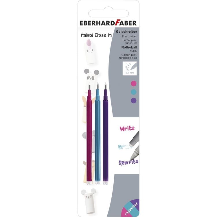 Produktbild: EBERHARD FABER Refill Mine Animal Erase It! pink/lila/skyblue 0,7mm 3 St&uuml;ck 3 Farben Blister