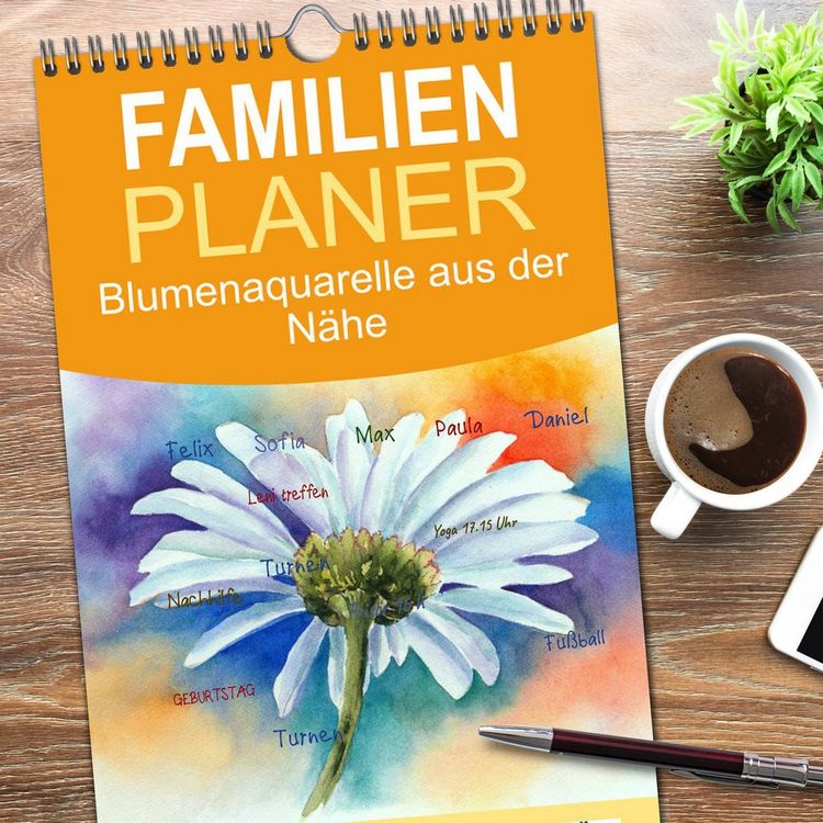 Produktbild: Familienplaner 2026 - Blumenaquarelle aus der N&auml;he mit 5 Spalten (Wandkalender, 21 x 45 cm) CALVENDO