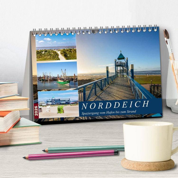 Produktbild: Norddeich Spaziergang vom Hafen bis zum Strand (Tischkalender 2026 DIN A5 quer), CALVENDO Monatskalender