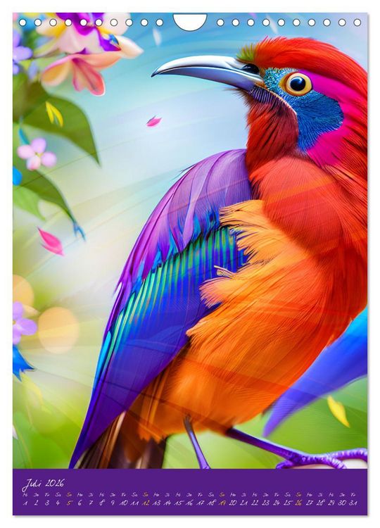 Produktbild: Exotische V&ouml;gel. Zauberhafte Vogelvielfalt mit KI (Wandkalender 2026 DIN A4 hoch), CALVENDO Monatskalender