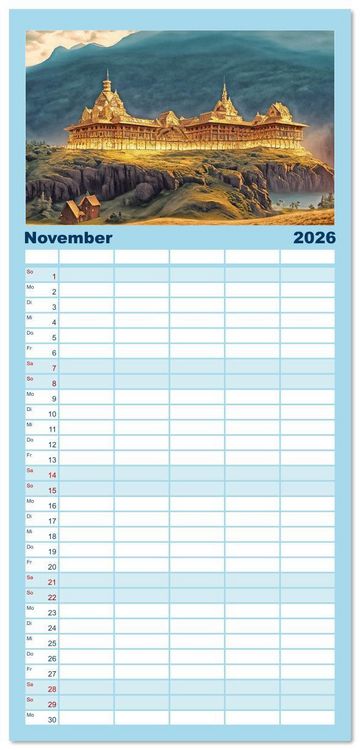 Produktbild: Familienplaner 2026 - Pl&auml;tze zum Tr&auml;umen mit 5 Spalten (Wandkalender, 21 x 45 cm) CALVENDO
