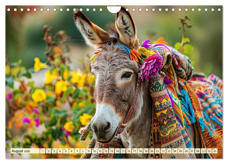 Produktbild: Esel mit Hut! Blumige Eleganz f&uuml;r ein modisches M&auml;rchen (Wandkalender 2026 DIN A4 quer), CALVENDO Monatskalender