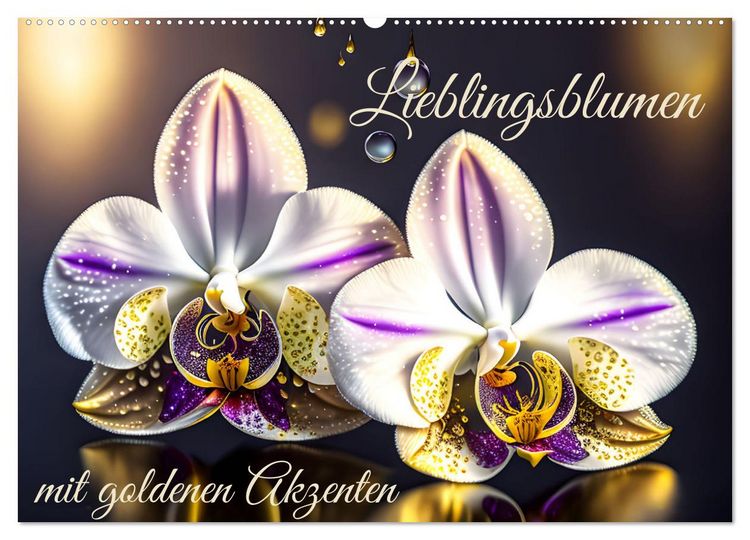 Produktbild: Lieblingsblumen mit goldenen Akzenten (Wandkalender 2026 DIN A2 quer), CALVENDO Monatskalender