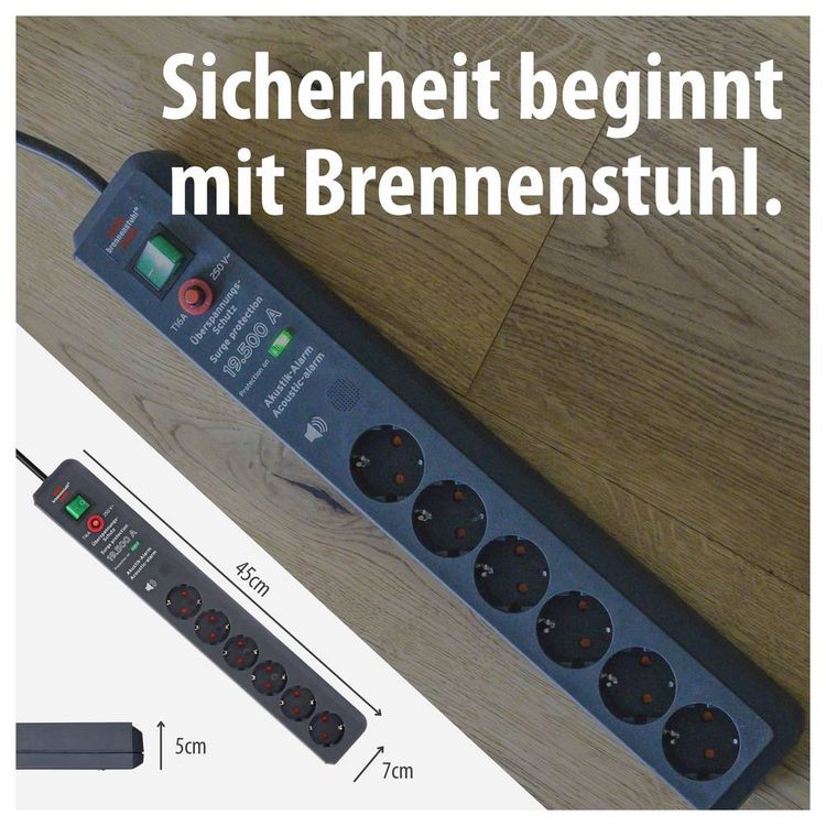 Produktbild: Brennenstuhl 1159540376 &Uuml;berspannungsschutz-Steckdosenleiste 6fach Anthrazit Schutzkontakt 1 St.