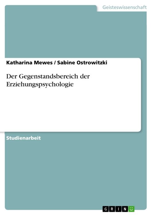 Produktbild: Der Gegenstandsbereich der Erziehungspsychologie