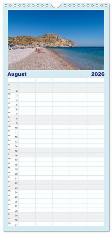 Produktbild: Familienplaner 2026 - Str&auml;nde der Insel Rhodos mit 5 Spalten (Wandkalender, 21 x 45 cm) CALVENDO