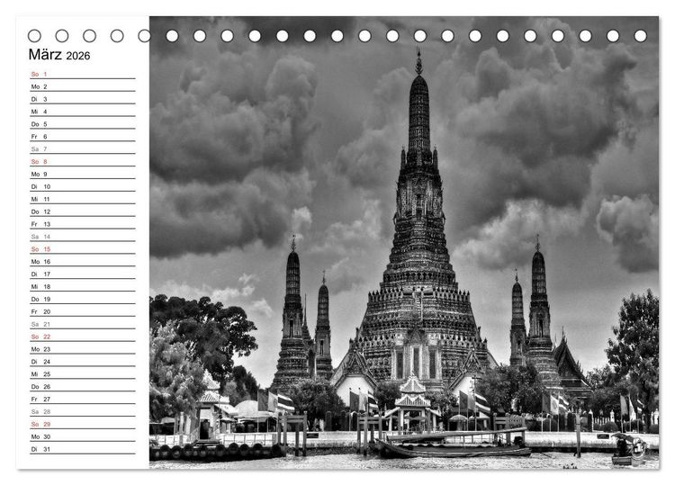 Produktbild: Bangkok Impressionen in Schwarz Wei&szlig; (Tischkalender 2026 DIN A5 quer), CALVENDO Monatskalender