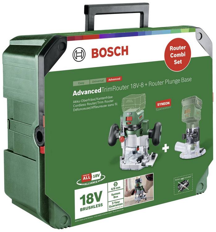Produktbild: Bosch Home and Garden 2in1 Akku-Kanten-/Oberfr&auml;se 06039D5002 AdvancedTrimRouter 18V-8 Combi-Set