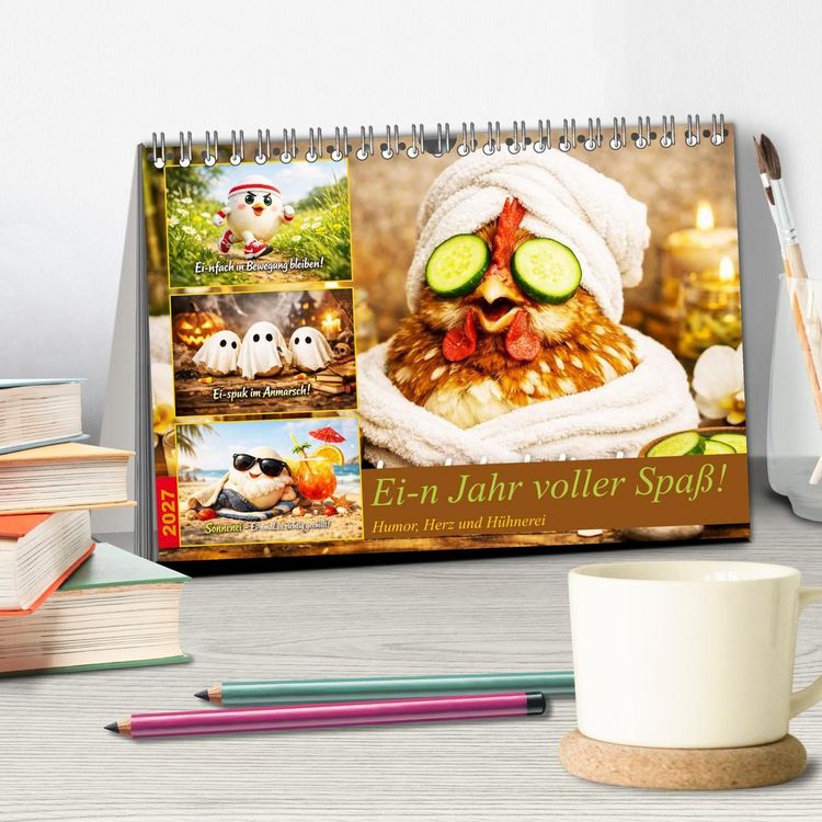 Produktbild: Ei-n Jahr voller Spa&szlig;! - Humor, Herz und H&uuml;hnerei (Tischkalender 2027 DIN A5 quer), CALVENDO Monatskalender