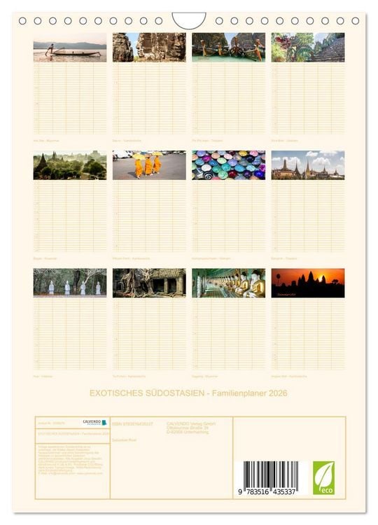 Produktbild: EXOTISCHES S&Uuml;DOSTASIEN - Familienplaner 2026 (Wandkalender 2026 DIN A4 hoch), CALVENDO Monatskalender