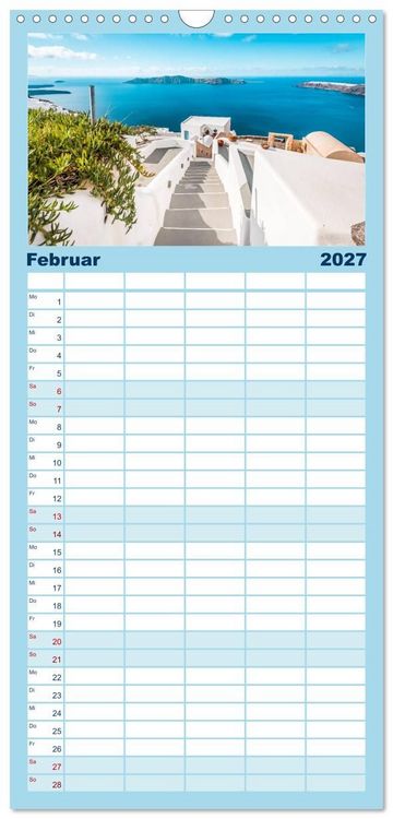 Produktbild: Familienplaner 2027 - Santorini - Die Perle der Kykladen mit 5 Spalten (Wandkalender, 21 x 45 cm) CALVENDO