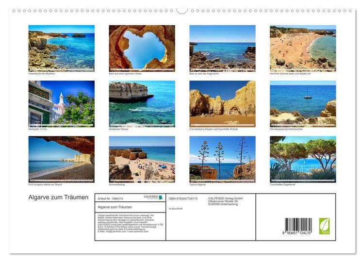 Produktbild: Algarve zum Tr&auml;umen (hochwertiger Premium Wandkalender 2026 DIN A2 quer), Kunstdruck in Hochglanz
