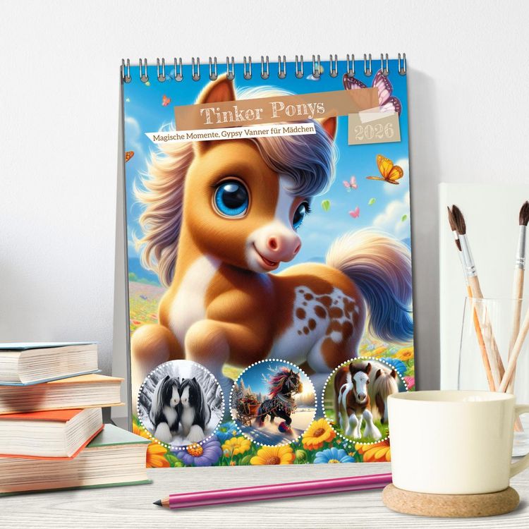 Produktbild: Tinker Ponys - Magische Momente, Gypsy Vanner f&uuml;r M&auml;dchen (Tischkalender 2026 DIN A5 hoch), CALVENDO Monatskalender