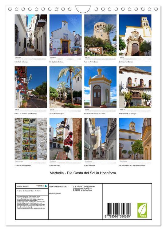 Produktbild: Marbella - Die Costa del Sol in Hochform (Wandkalender 2026 DIN A4 hoch), CALVENDO Monatskalender