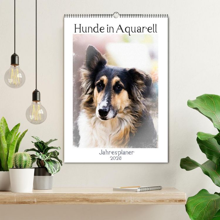 Produktbild: Hunde in Aquarell - Jahresplaner (Wandkalender 2026 DIN A2 hoch), CALVENDO Monatskalender