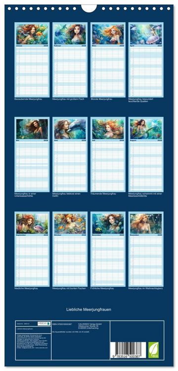 Produktbild: Familienplaner 2026 - Liebliche Meerjungfrauen mit 5 Spalten (Wandkalender, 21 x 45 cm) CALVENDO