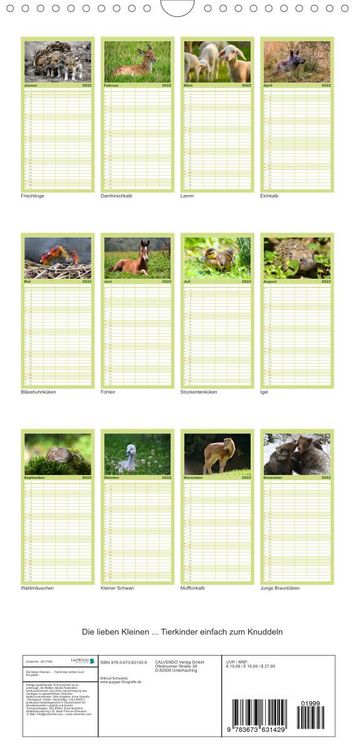 Produktbild: Familienplaner Die lieben Kleinen ... Tierkinder einfach zum Knuddeln (Wandkalender 2022 , 21 cm x 45 cm, hoch)
