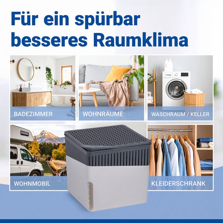 Produktbild: Raumentfeuchter Mod. Cube Grau 1000 g mit Nachf&uuml;ller, beugt Schimmel und Ger&uuml;chen vor