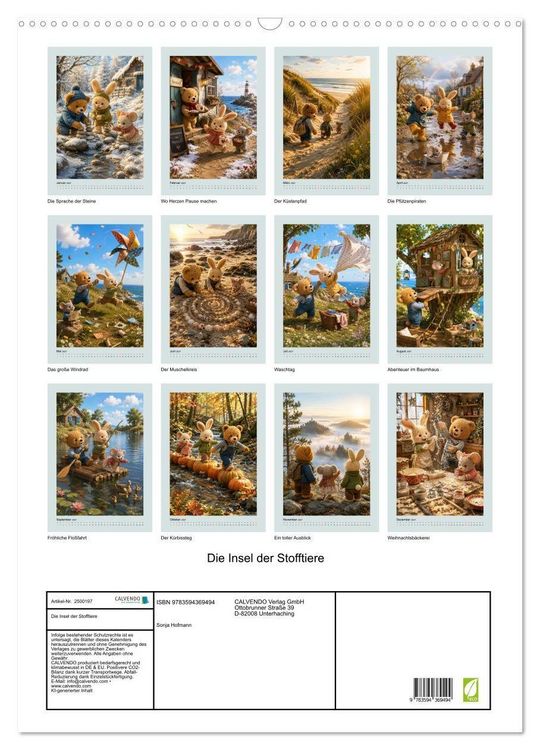 Produktbild: Die Insel der Stofftiere (Wandkalender 2027 DIN A2 hoch), CALVENDO Monatskalender