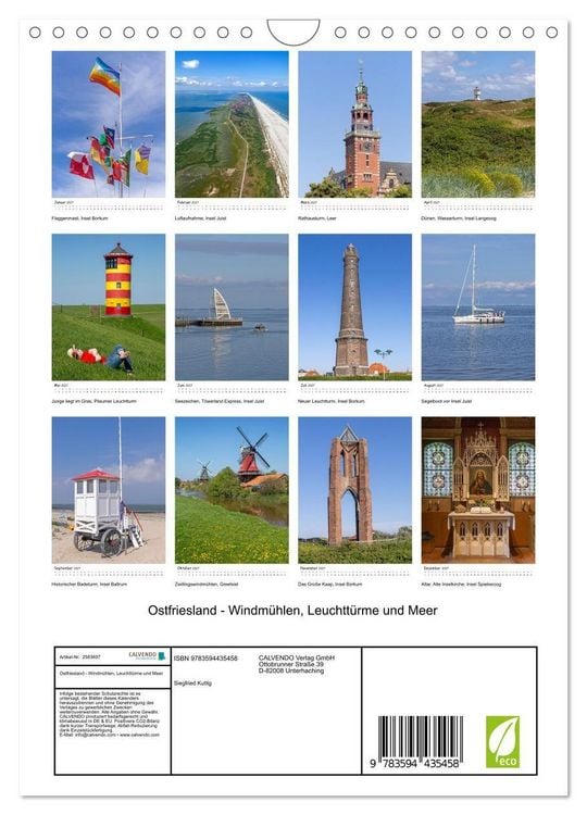 Produktbild: Ostfriesland - Windm&uuml;hlen, Leuchtt&uuml;rme und Meer (Wandkalender 2027 DIN A4 hoch), CALVENDO Monatskalender