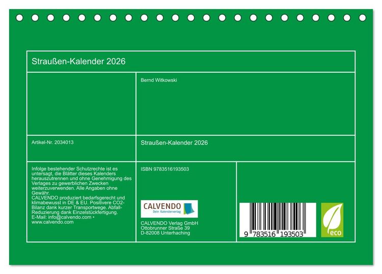 Produktbild: Strau&szlig;en-Kalender 2026 (Tischkalender 2026 DIN A5 quer), CALVENDO Monatskalender