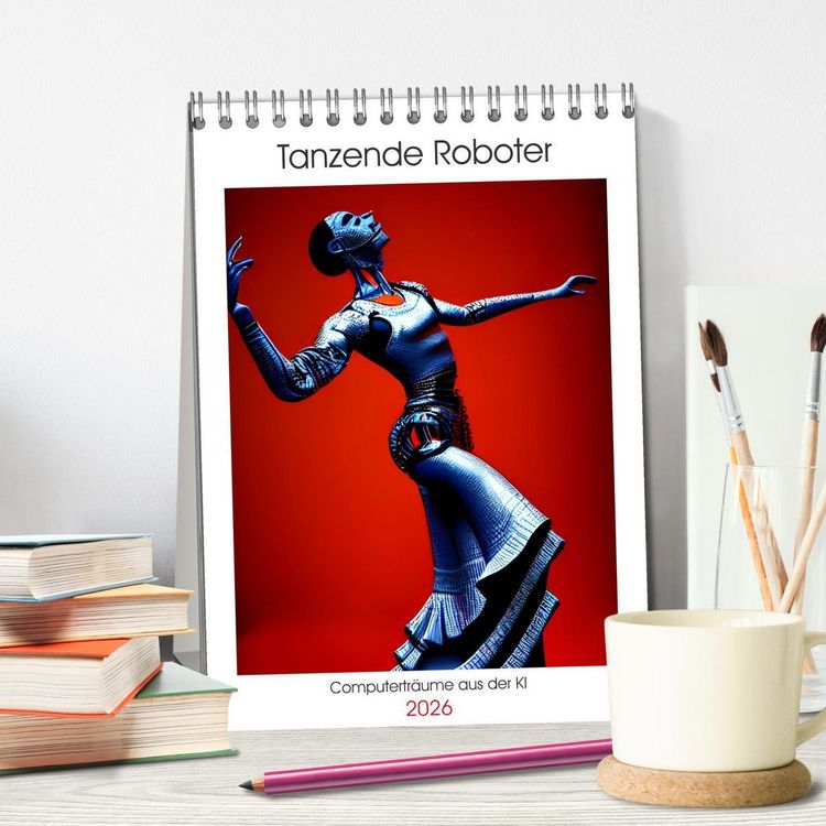 Produktbild: Tanzende Roboter - Computertr&auml;ume aus der KI (Tischkalender 2026 DIN A5 hoch), CALVENDO Monatskalender
