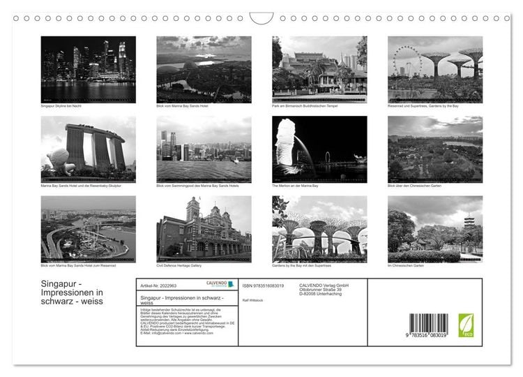 Produktbild: Singapur - Impressionen in schwarz - weiss (Wandkalender 2026 DIN A3 quer), CALVENDO Monatskalender
