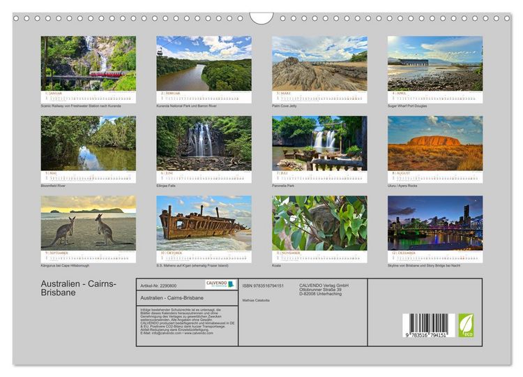 Produktbild: Australien - Cairns-Brisbane (Wandkalender 2027 DIN A3 quer), CALVENDO Monatskalender