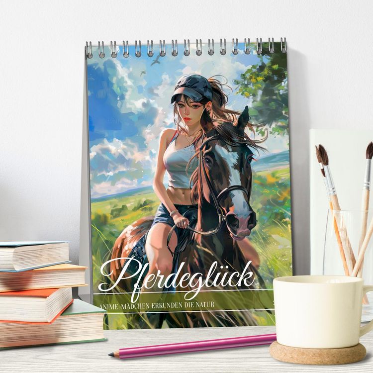 Produktbild: Pferdegl&uuml;ck - Anime-M&auml;dchen erkunden die Natur (Tischkalender 2026 DIN A5 hoch), CALVENDO Monatskalender