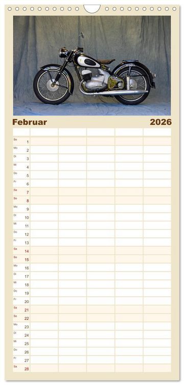 Produktbild: Familienplaner 2026 - Deutsche Motorrad - Legenden - Rollende Kunstwerke aus alten Zeiten mit 5 Spalten (Wandkalender, 21 x 45 cm) CALVENDO