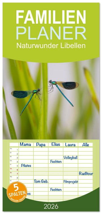 Produktbild: Familienplaner 2026 - Naturwunder Libellen mit 5 Spalten (Wandkalender, 21 x 45 cm) CALVENDO