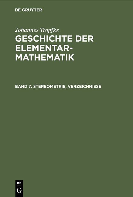 Produktbild: Stereometrie, Verzeichnisse