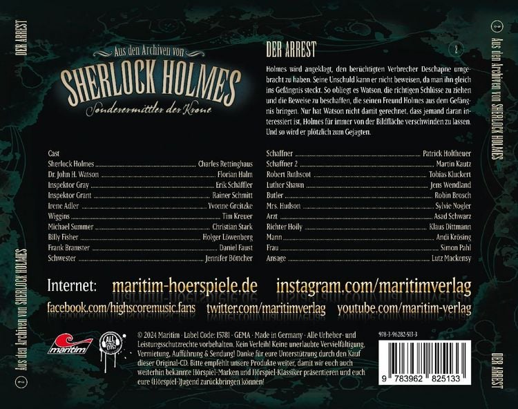 Produktbild: Aus den Archiven von Sherlock Holmes - Sonderermittler der Krone - Der Arrest,1 Audio-CD