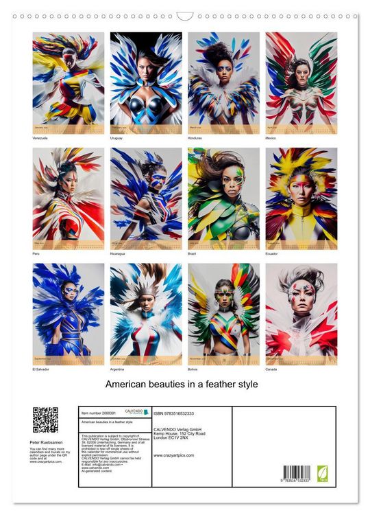 Produktbild: American beauties in a feather style (Wall Calendar 2026 DIN A2 portrait), CALVENDO 12 Month Wall Calendar