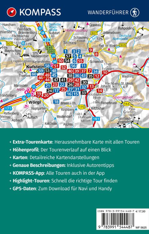 Produktbild: KOMPASS Wanderf&uuml;hrer Kaisergebirge, Wilder Kaiser, Zahmer Kaiser, Kaiserwinkl, Thiersee-Pendling,60 Touren mit Extra-Tourenkarte