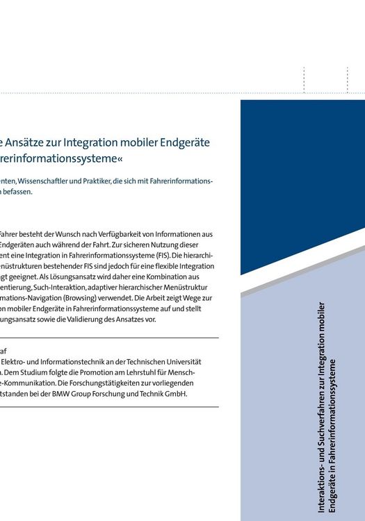 Produktbild: Interaktions- und Suchverfahren zur Integration mobiler Endger&auml;te in Fahrerinformationssysteme